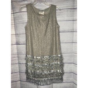 NWT MSSP Max Studio silver sequin fringe flapper/prom dress size small MSRP $128